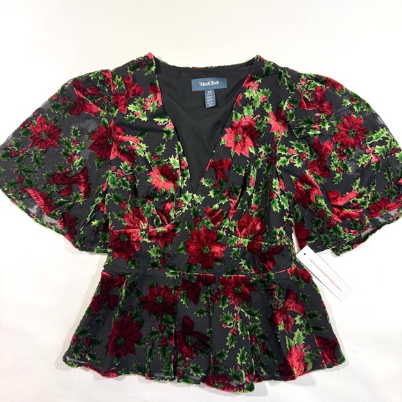 New ModCloth Happy Holly Days Peplum Top - Picture 2 of 7